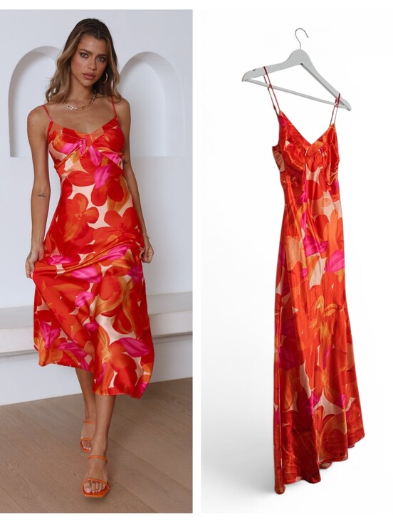 Hello Molly Dresses & Skirts - Hello Molly Red Satin Midi Dress Coquette Fairycore Romantic Slip Size 4